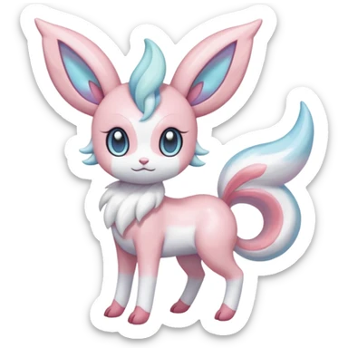 Shiny iridescent white albino Meloetta-Sylveon-Espurr-Palkia-fusion-animal-hybrid-creature, full body  sticker
