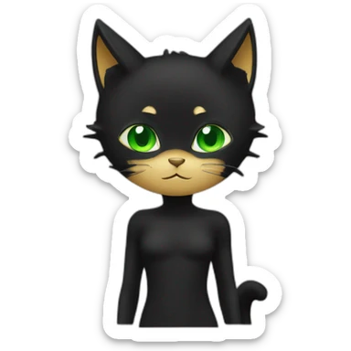 chat noir légerement enrobe avec des yeux vert sticker