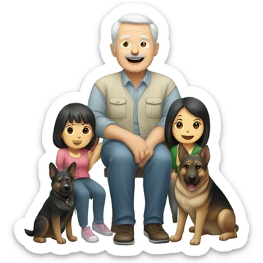 Old white man with TWO Asian girls and TWO German Shepard dogs sticker
