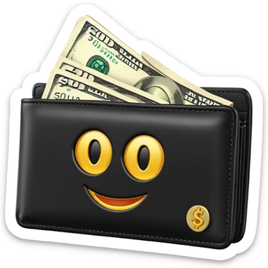 Rich emoji style black leather wallet with dollar bills, luxury money vibe, premium 3D emoji, ultra clean, high detail, no background
 sticker