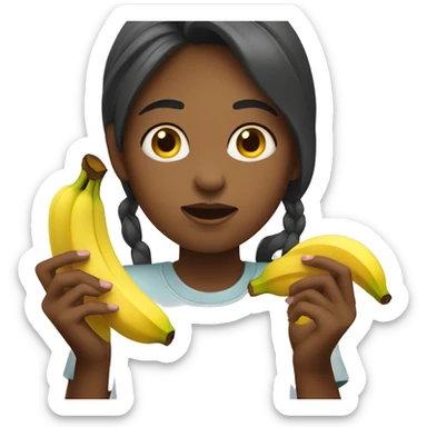 girl eating banana with 2 hands sticker