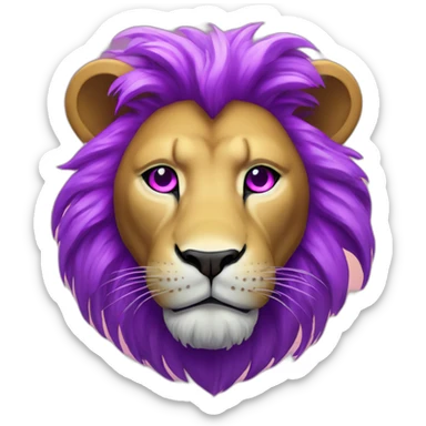 Lion with magenta mane, glowing white eyes, purple furr sticker