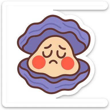 cute oyster with a shy expression, very red cheeks, looking down sticker