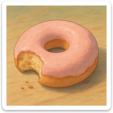 bitten donut, detailed, soft colors, ghibli style sticker