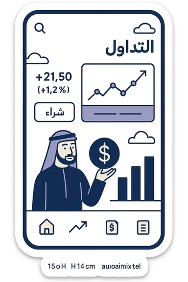 mobile trading app interface in Arabic, flat modern style, Middle Eastern finance theme sticker