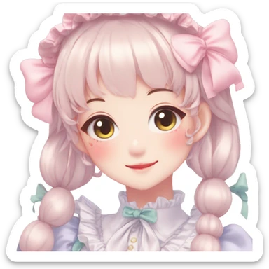 Gorgeous anime style lady blushing face maid outfit Lolita idol model colorful shiny sparkle kawaii pastelcore cottagecore pearly petite simplistic aesthetic trending style sticker