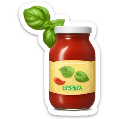 a jar of pasta sauce with no pasta on top and a picture of basil on it sticker
