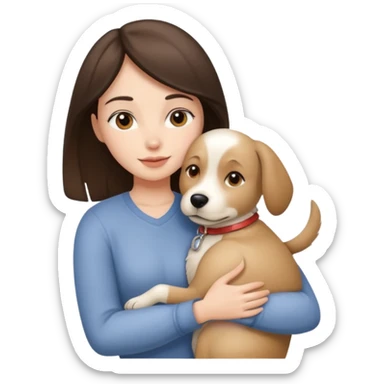 White brunette woman hugging a beige dog sticker