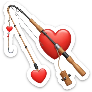 Fishing pole with heart caught  sticker