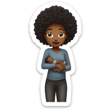 Garota negra de pelo afro con su bebe varón gordo de piel mestiza  sticker