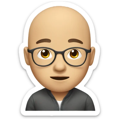a young boy, Asian, bald, in glasses, thinking deeply sticker