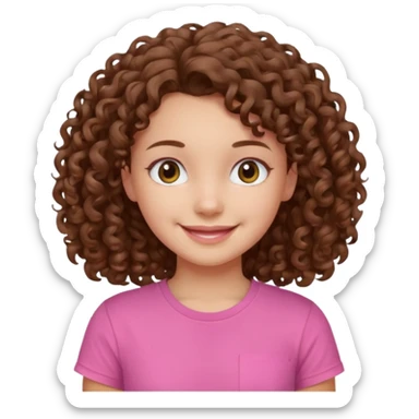 Young girl with curly hair and a pink T-shirt, looking happy  sticker
