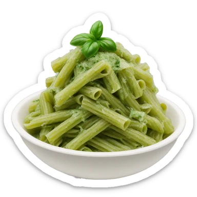green pasta in a white bowl with pesto on top sticker