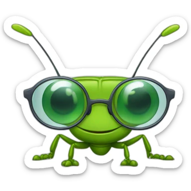 Cute grasshopper wearing a transparent glasses sticker