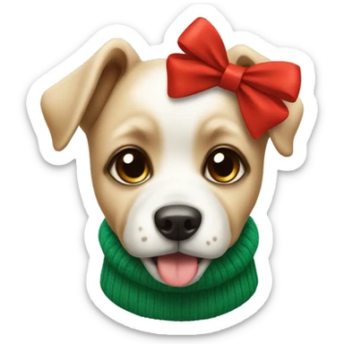 a cute dog with green sweater red bow sticker