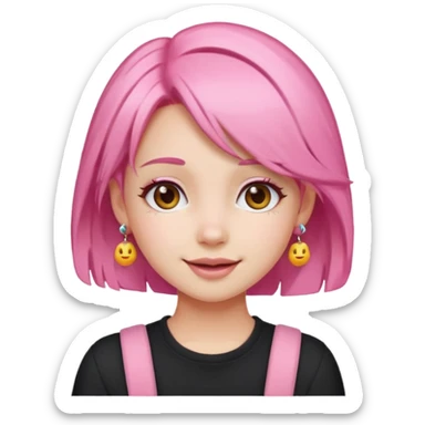 cute pink haired girl with cheerful pose and cute accessories. apple emoji style and remove the apple. sticker