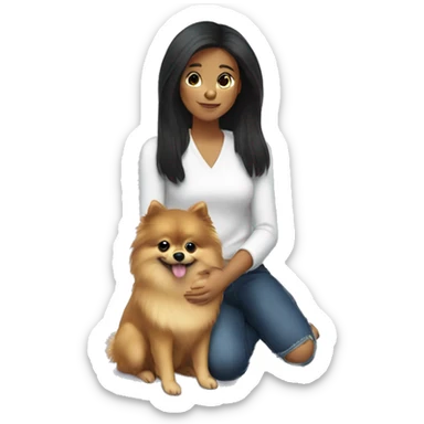 highlighted-dark-hair-girl-petting-pomeranian sticker
