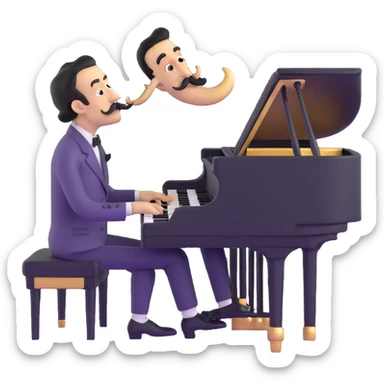 Salvador Dali with his iconic mustache playing a piano sticker