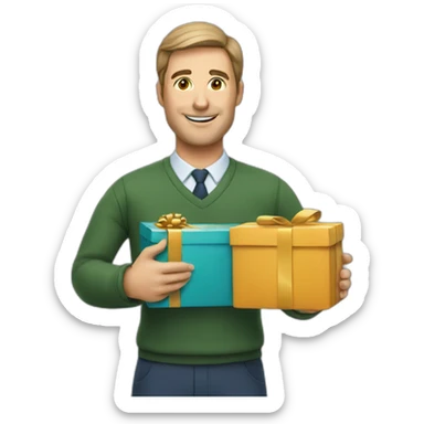 a geography teacher holding a present sticker