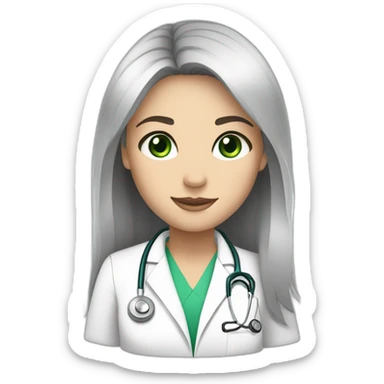 doctor, black hair, girl, white skin, straight hair, green eyes sticker