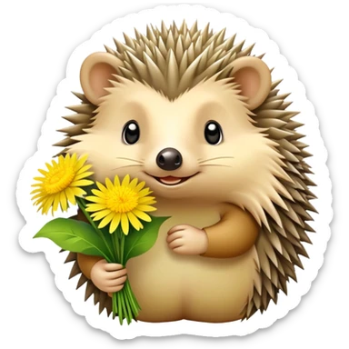 hedgehog holding a bouquet of dandelion flowers sticker