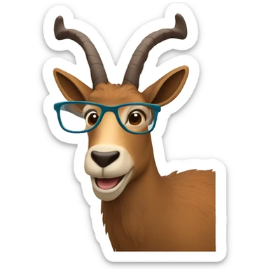 happy smart smiling brown chamois with horns with glasses right profile sticker