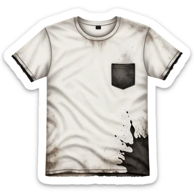 A white T-shirt heavily stained with black dirt and grime. The fabric is covered in dark smudges, making it look extremely dirty and worn out sticker