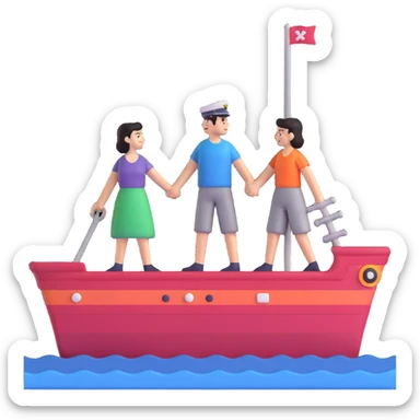couple in love on a ship holding hands sticker