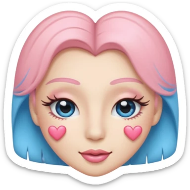 Coquette wink emoji, long eyelashes, heart-shaped blush, soft pastel pink and blue palette, glossy finish, transparent background



 sticker