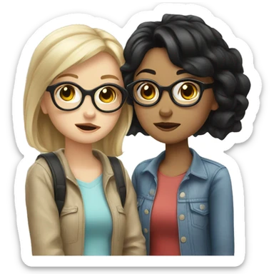 two girls kissing with black hair one with tan skin and glasses one pale girl  sticker