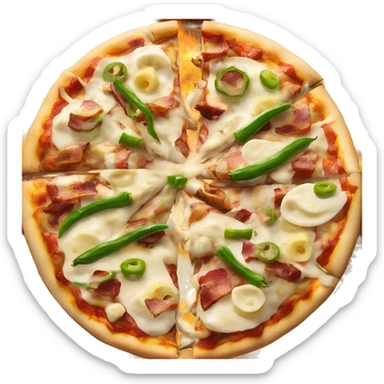 Bbq Pizza with Alfredo sauce jalepenos bacon banana peppers chicken and mozzarella cheese  sticker