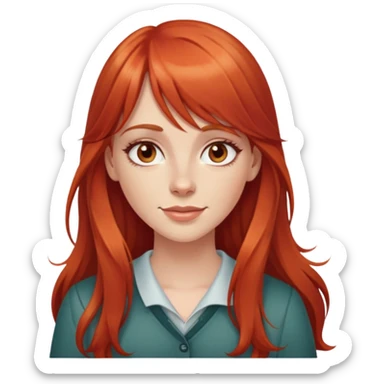Long red hair white girl with bangs, hazel eyes, dimples  sticker