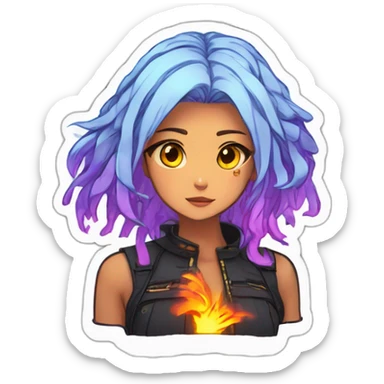 sticker pack in the anime style of a fiery girl with an emotion, neon outline, analyze the sticker pack and make the best sticker pack sticker