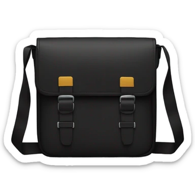 Small black men’s messenger bag emoji, minimalist style, simple rectangular shape, adjustable strap, no details or logos, transparent background. sticker