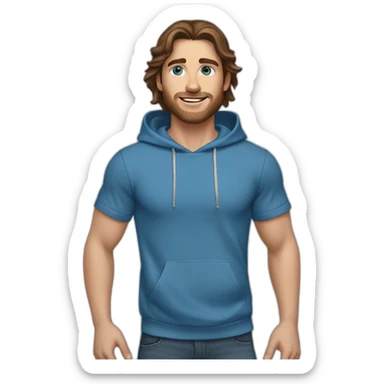 Brown hair blue eyes blue pants blue hoodie sticker