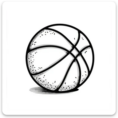 A basketball with detailed texture and lines in pastel colors (dd9fb0, ffc6d3, a3bfc9, c4bee2, f1b091), hand-drawn doodle style sticker