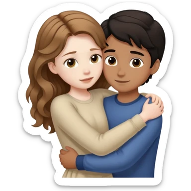 girl with long light brown hair and pale skin hugging a boy with short black wavy hair and tanned skin sticker