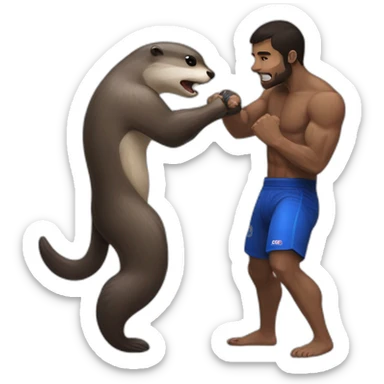 otter practicing mma with a dark haired guy sticker