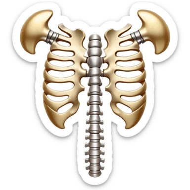 Emoji-style metallic anatomic bones with traces of blood, steel texture, dark dramatic tone, clean background sticker
