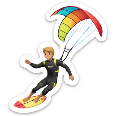 A kite surfer soaring above the waves, holding onto a kite with the wind in full force. The background showcases the ocean and sky, emphasizing the freedom, thrill, and energy of the sport. The motion of the kite and board is dynamic, capturing the excitement of kiting. sticker