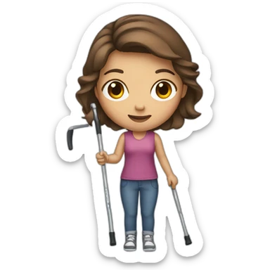 brown hair girl with crutches sticker