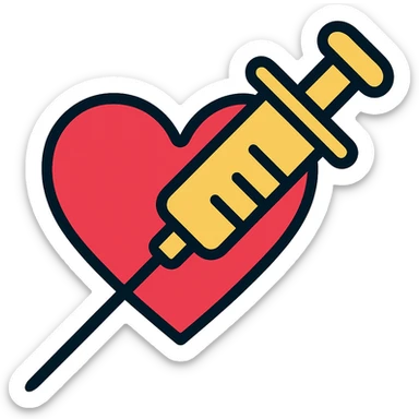 Replace the needle with a much bigger syringe going through the heart, keep the color outline style and no background. sticker
