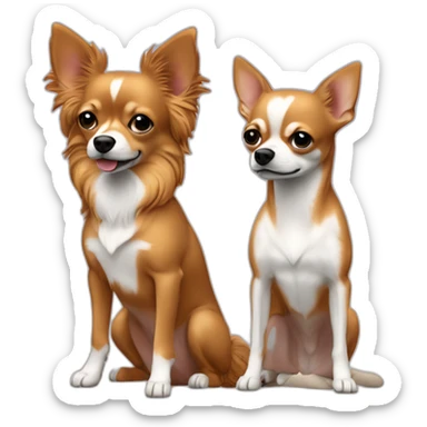 Couple hommes gay (cheveux roux et l’autre cheveux poivre et sel) avec un chihuahua à poils longs couleur sable sticker
