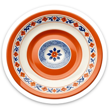 create me an image of ceramic plate in perspective view. with some embossed ornament on sides sticker