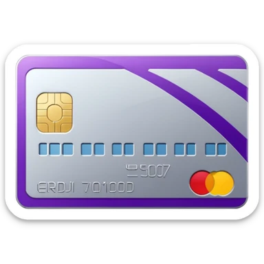 Shiny silver credit card with a purple stripe sticker