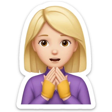 Girl shaking while holding hands against throat  sticker