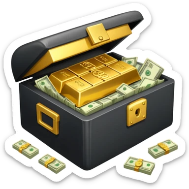 open vault with gold and money sticker
