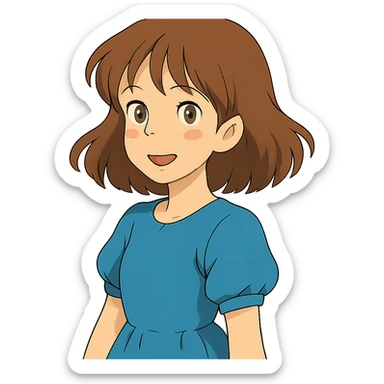 ghibli style cute girl with brown hair sticker