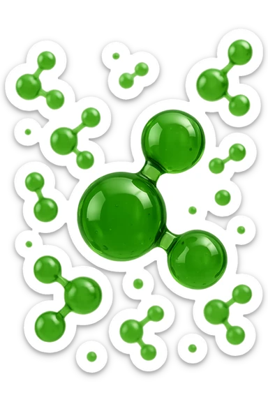 molecole chimiche verde acido fluttuano in aria, iperrealistiche 4k sticker