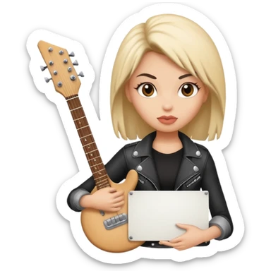 A rocker chick holding a large blank sign sticker